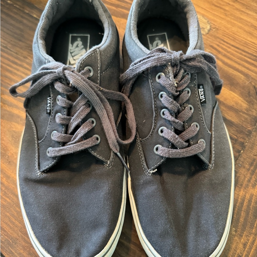 Vans Men’s Black Canvas Low-Top Sneakers with White Sole